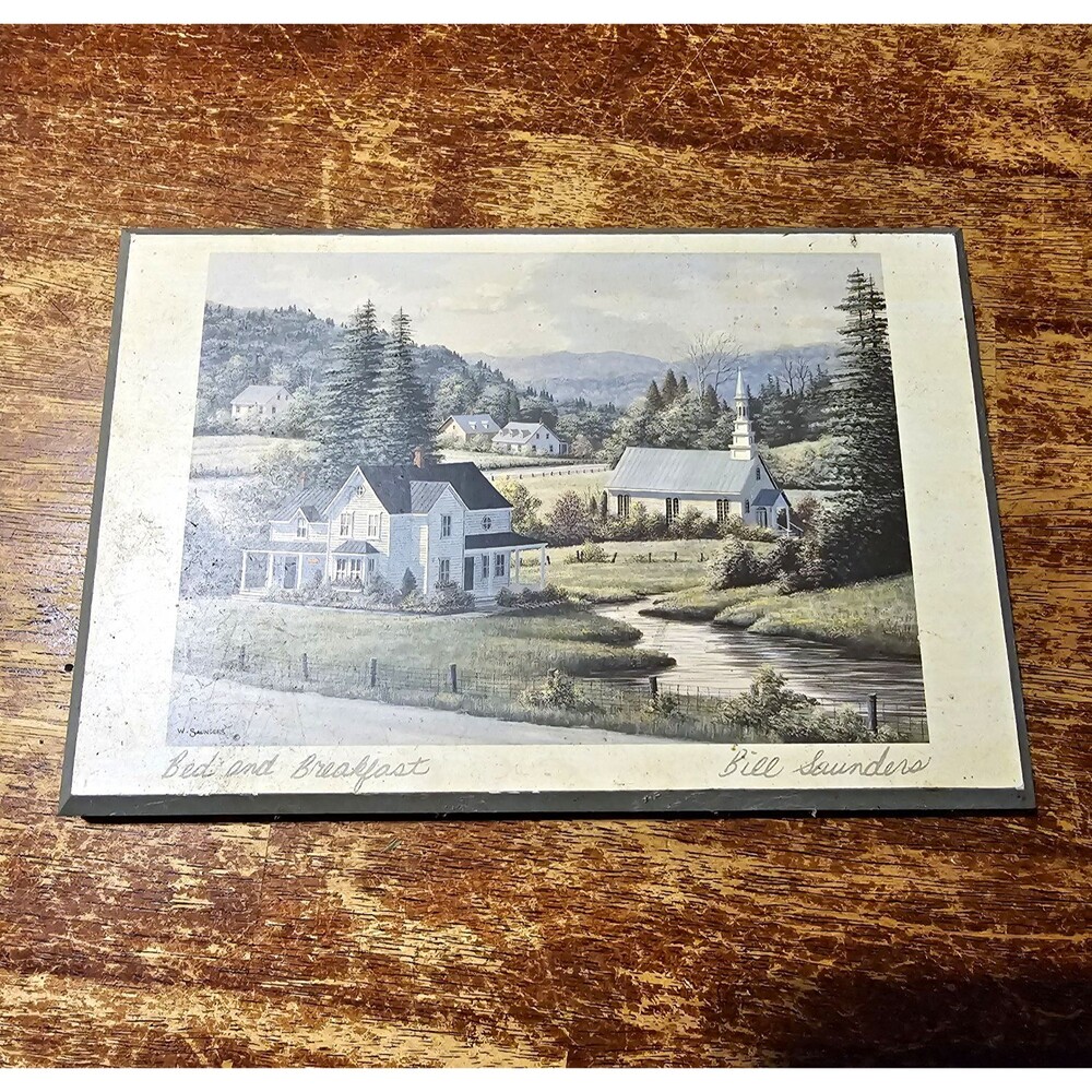 William J. Saunders "Bed and Breakfast" Signed Print 6x9 Plaque Canadian